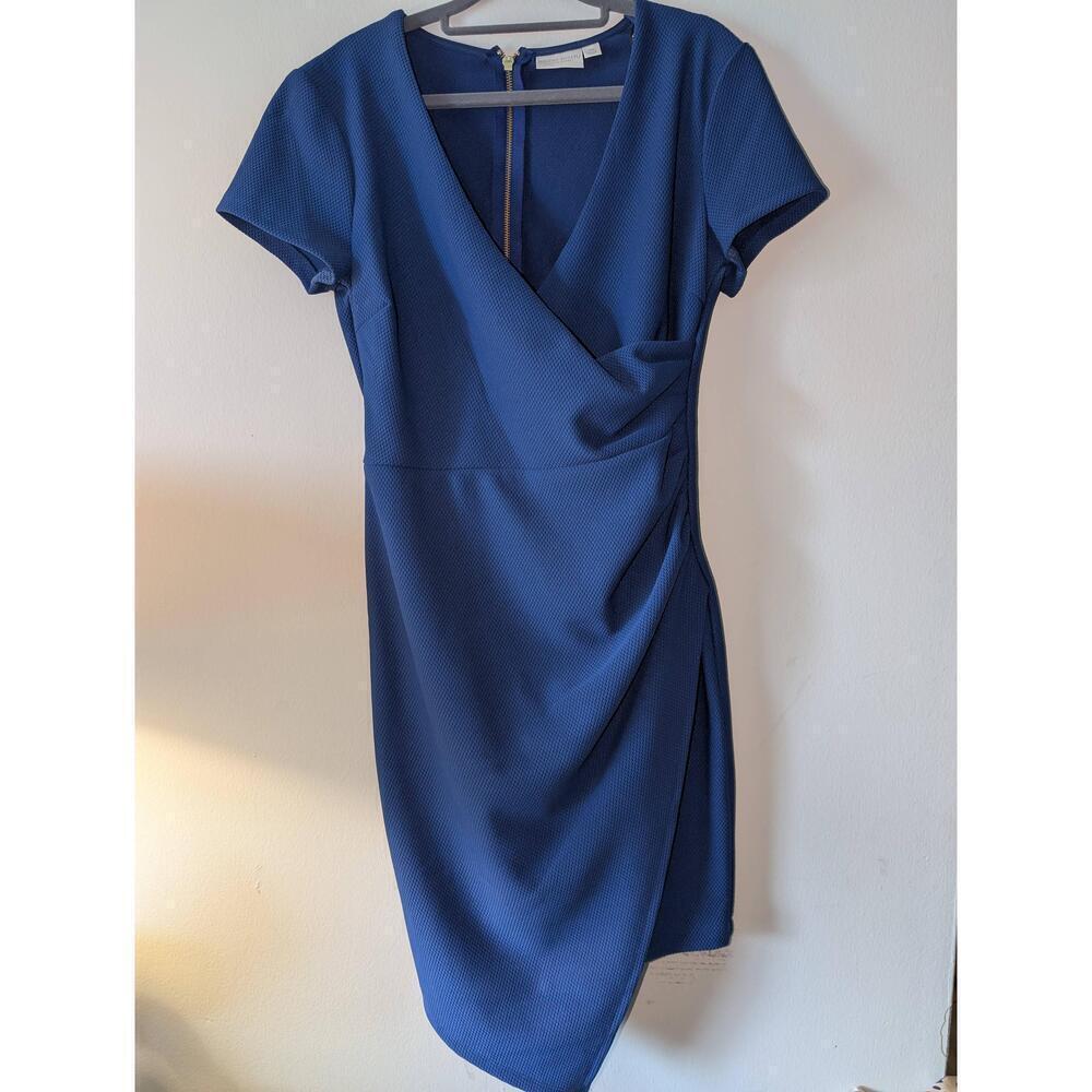 Bisou Bisou Dress Womens Size 10 Blue Sheath Short Sleeve V Neck - Picture 2 of 5